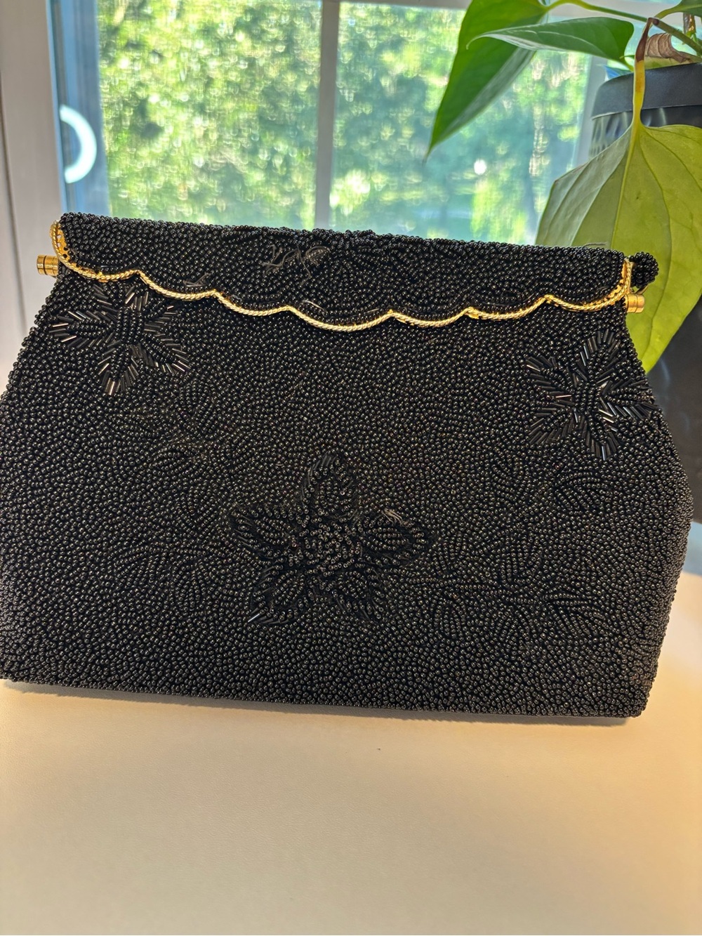 Hoover 1950’s Elegant Black Beaded Evening Clutch - Gold Trim made in Hong Kong